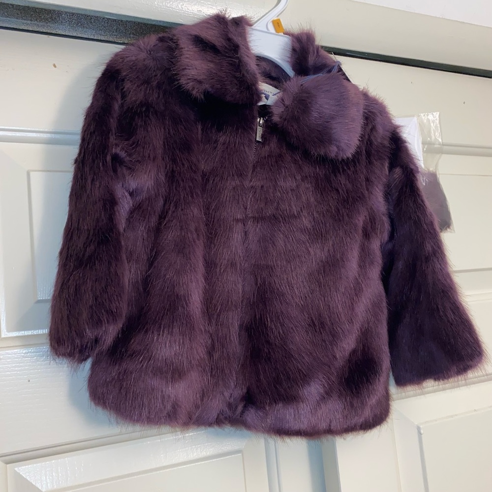 Habitual Girls Faux Fur Coat in Deep Plum